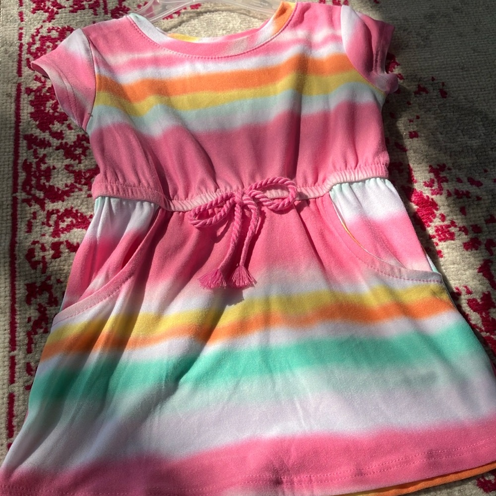 Toddlers adorable dress for summer..Pink with orange& yellow stripes